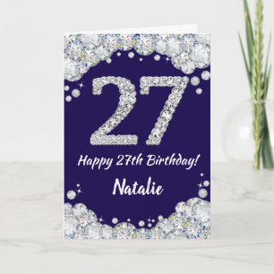 Happy 27th Birthday Navy Blue and Silver Glitter Card
