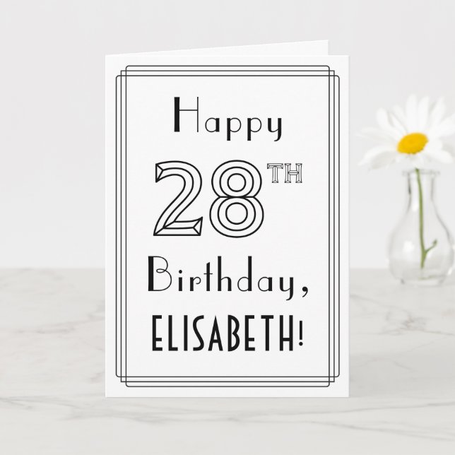 Happy 28th Birthday, Art Deco Style w/ Custom Name Card (Small Plant)