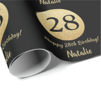 Happy 28th Birthday Black and Gold Glitter