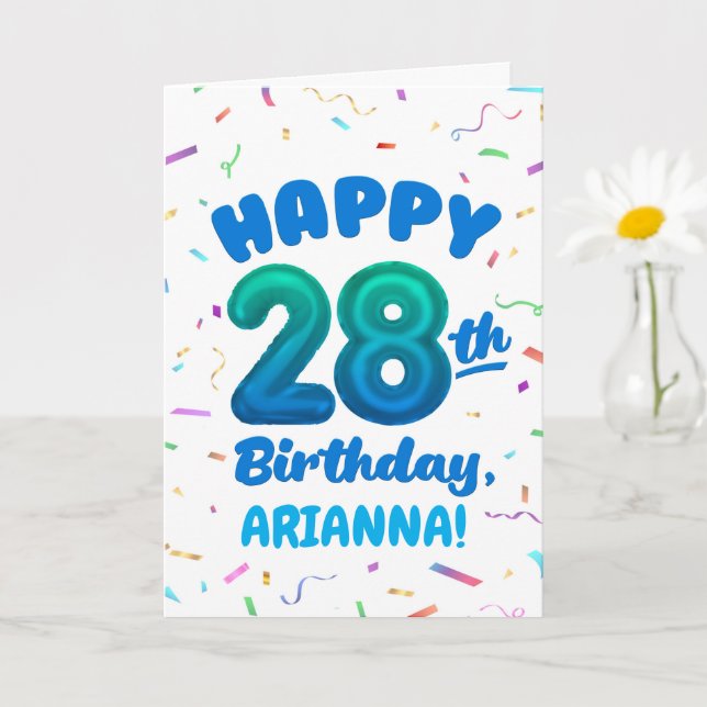 Happy 28th Birthday Card with Custom Name (Small Plant)
