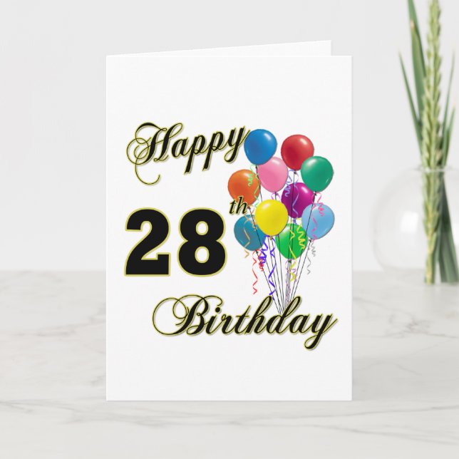 Happy 28th Birthday Gifts with Balloons Card (Front)