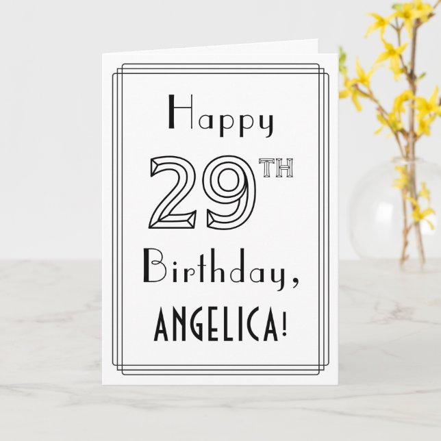 Happy 29th Birthday, Art Deco Style w/ Custom Name Card (Yellow Flower)