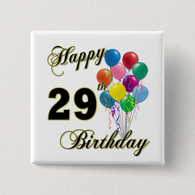Happy 29th Birthday Gifts with Balloons 15 Cm Square Badge (Front)