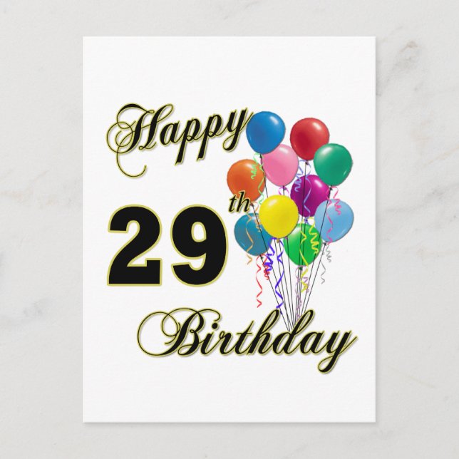 Happy 29th Birthday Gifts with Balloons Postcard (Front)