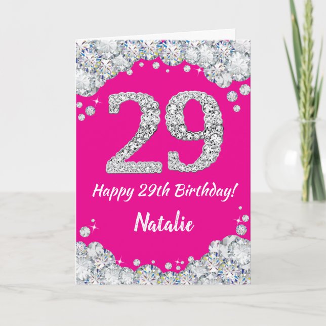 Happy 29th Birthday Hot Pink and Silver Glitter Card (Front)