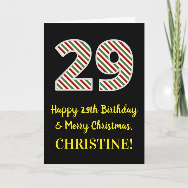 Happy 29th Birthday & Merry Christmas, Custom Name Card (Front)