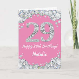 Happy 29th Birthday Pink and Silver Glitter Card