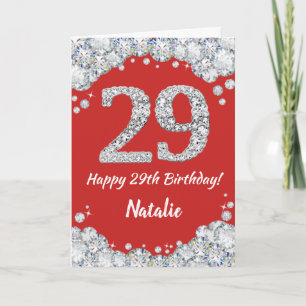 Happy 29th Birthday Red and Silver Glitter Card