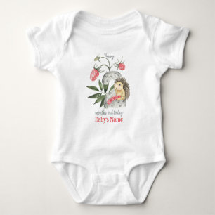 Happy "2" Months Old Forest Theme Hedgehog Baby Bodysuit