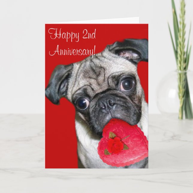 Happy 2nd Anniversary pug greeting card (Front)