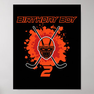 Happy 2nd Birthday Boy Black And Orange Hockey Mas Poster