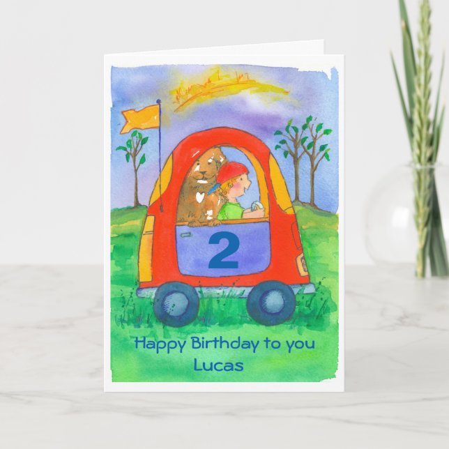 Happy 2nd Birthday Boy Custom Name Card (Front)
