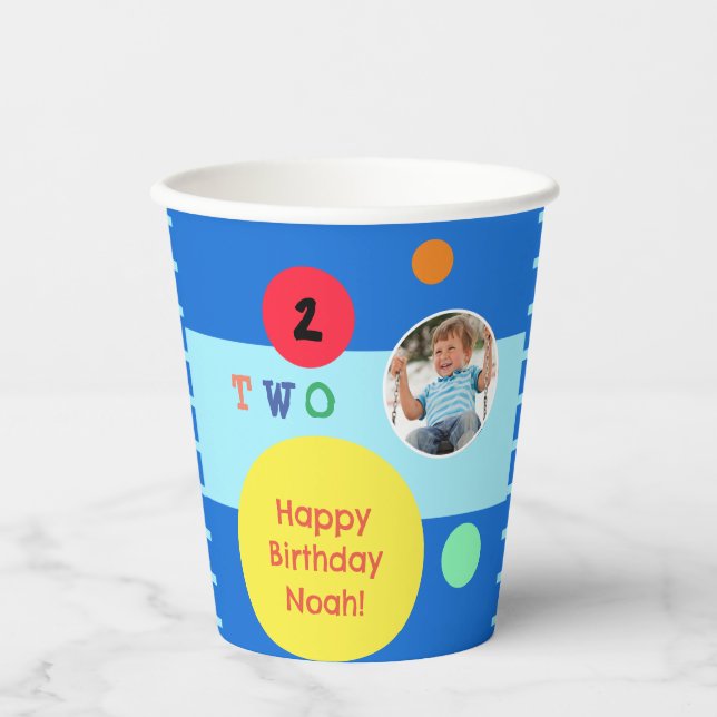 Happy 2nd Birthday Bright Colourful Custom Photo Paper Cups (Front)