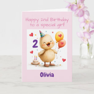 Happy 2nd Birthday Card, Duckling, Custom Rhyme   Card