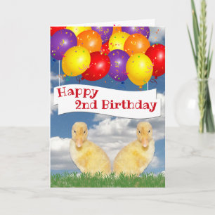 Happy 2nd Birthday Ducklings Colourful Balloons Card