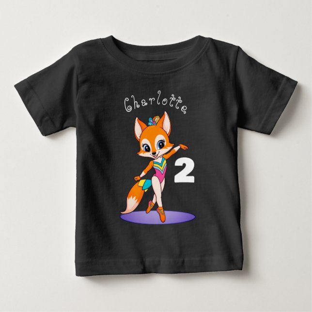 Happy 2nd Birthday Girly Ballet Dancer Fox | Black Baby T-Shirt (Front)