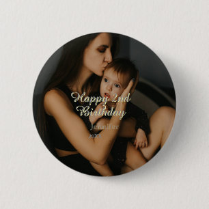 Happy 2nd birthday kids baby mother yellow gray na 6 cm round badge