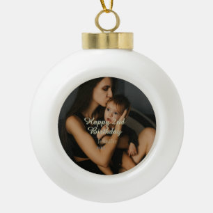 Happy 2nd birthday kids baby mother yellow gray na ceramic ball christmas ornament