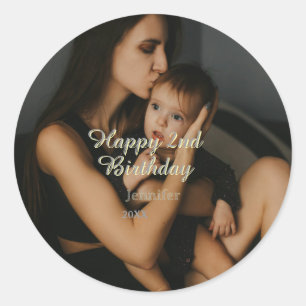 Happy 2nd birthday kids baby mother yellow gray na classic round sticker