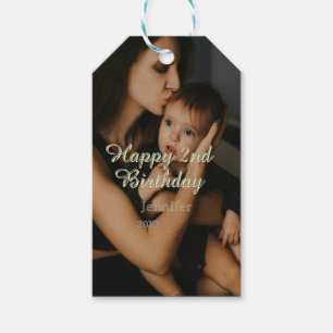 Happy 2nd birthday kids baby mother yellow gray na gift tags