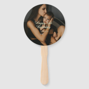 Happy 2nd birthday kids baby mother yellow gray na hand fan