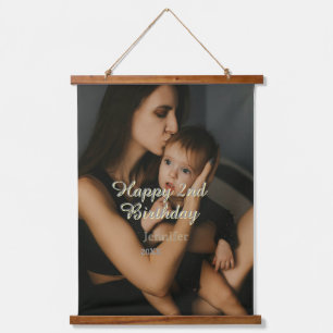 Happy 2nd birthday kids baby mother yellow gray na hanging tapestry