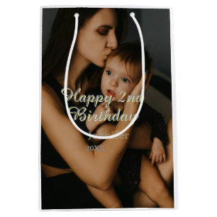 Happy 2nd birthday kids baby mother yellow gray na medium gift bag