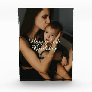 Happy 2nd birthday kids baby mother yellow gray na photo block