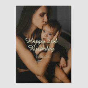 Happy 2nd birthday kids baby mother yellow gray na vellum invitations
