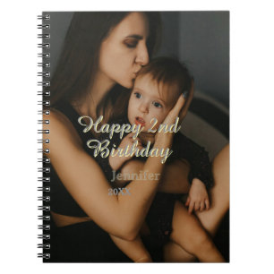 Happy 2nd birthday kids baby mother yellow grey na notebook