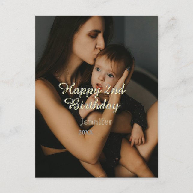 Happy 2nd birthday kids baby mother yellow grey na postcard (Front)