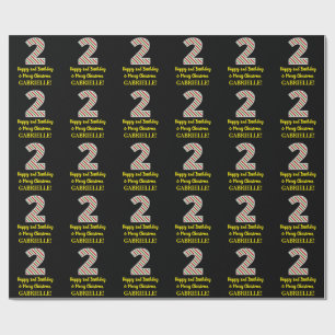 Happy 2nd Birthday & Merry Christmas, Custom Name Wrapping Paper