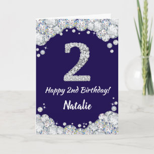 Happy 2nd Birthday Navy Blue and Silver Glitter Card