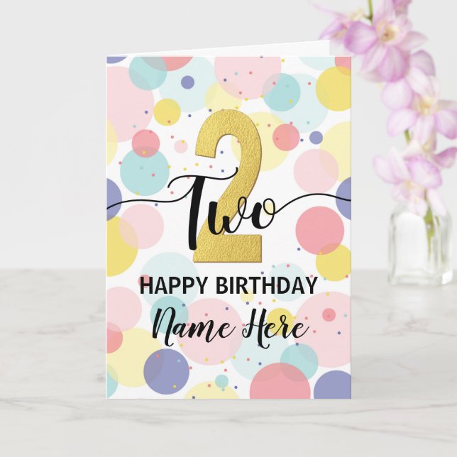 Happy 2nd Birthday Pastel Rainbow Gold Woman Card (Orchid)