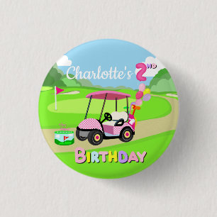 Happy 2nd Birthday Polka Dot Pink Girly Golf  3 Cm Round Badge