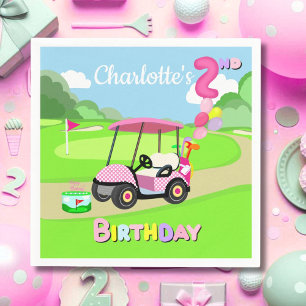 Happy 2nd Birthday Polka Dot Pink Girly Golf  Napkin