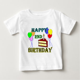 Happy 2nd Birthday T-Shirt with Cake and Balloons