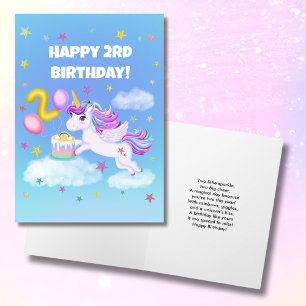 Happy 2rd Birthday Unicorn with Birthday Cake Card