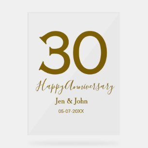 Happy 30th anniversary name date golden bold lette acrylic sign