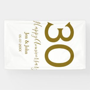 Happy 30th anniversary name date golden bold lette banner