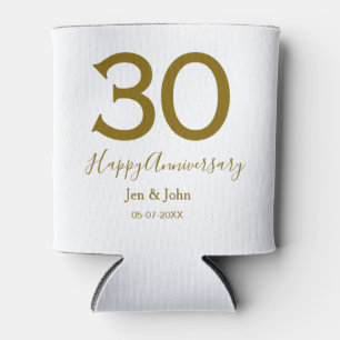 Happy 30th anniversary name date golden bold lette can cooler
