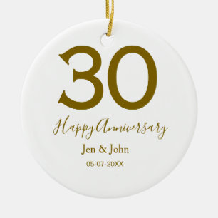 Happy 30th anniversary name date golden bold lette ceramic ornament