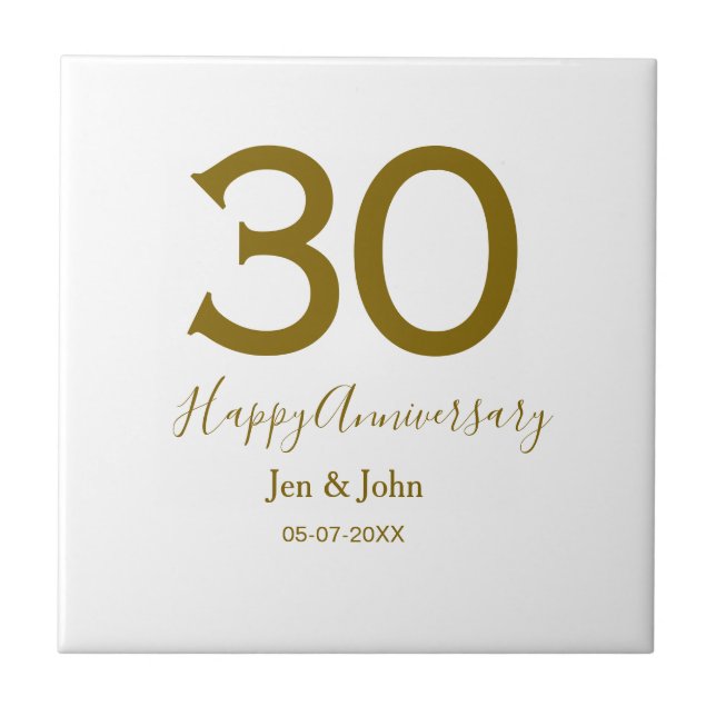 Happy 30th anniversary name date golden bold lette ceramic tile (Front)