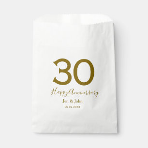 Happy 30th anniversary name date golden bold lette favour bag