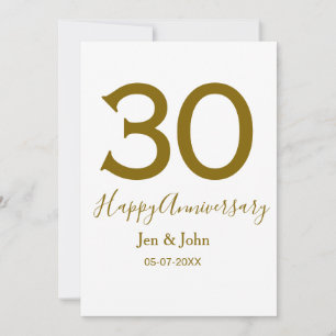 Happy 30th anniversary name date golden bold lette invitation