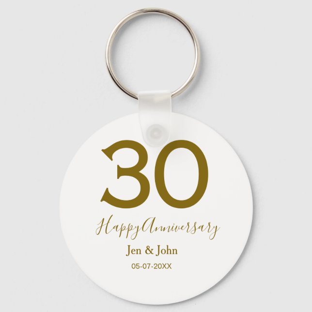 Happy 30th anniversary name date golden bold lette key ring (Front)