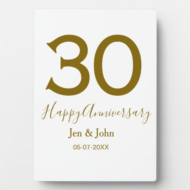 Happy 30th anniversary name date golden bold lette plaque (Front)