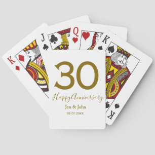 Happy 30th anniversary name date golden bold lette playing cards
