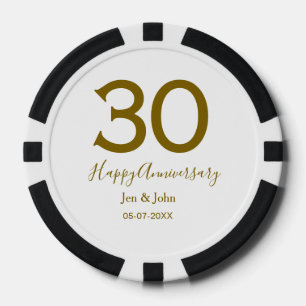 Happy 30th anniversary name date golden bold lette poker chips