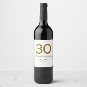 Happy 30th anniversary name date golden bold lette wine label